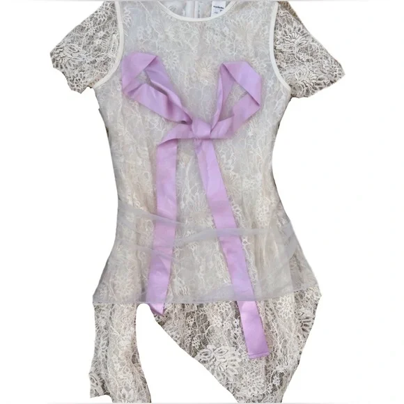 Acne Studios Cream Lace Bow Top Runway - Picture 2 of 5